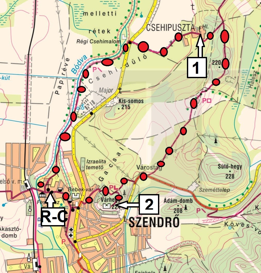 10 km A gyalog táv térkép