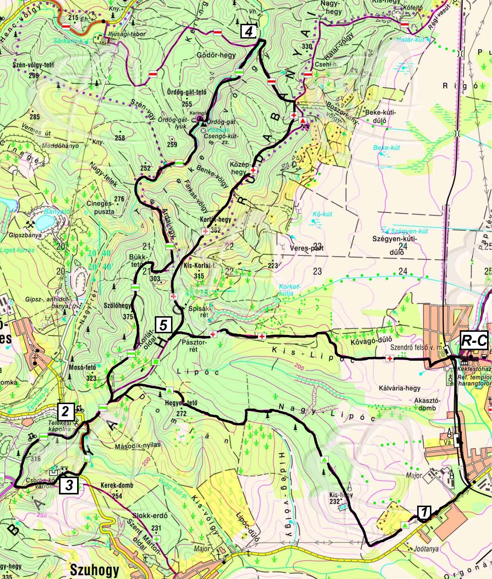 25 km B gyalog táv térkép